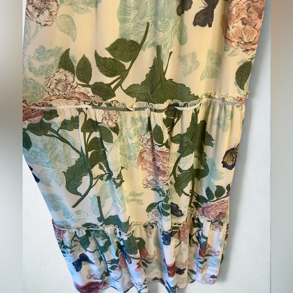 Anthropologie Maeve Maravilla Tiered Maxim Dress Size 6 Floral Print Cream Green - Picture 4 of 7